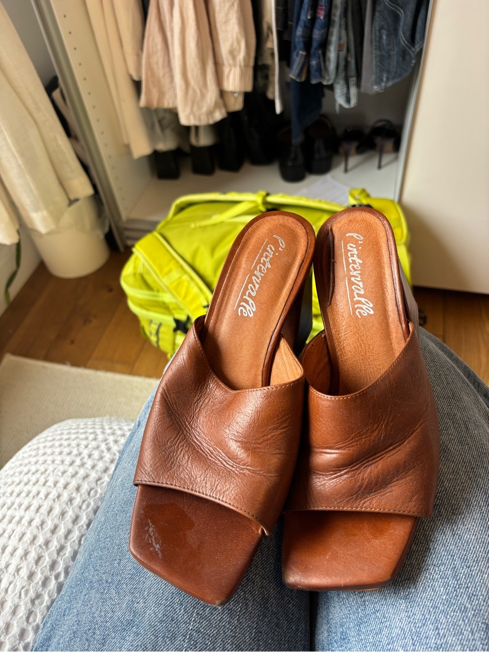 L'INTERVALLE Brown Leather Block Heel Mule Sandals - Picture 2 of 3